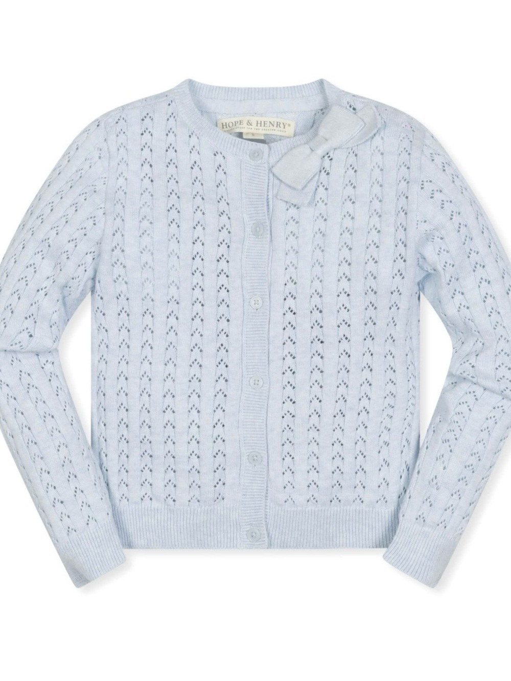 Girls’ Hope & Henry Light Blue Pointelle Knit Organic Cotton Cardigan Soft